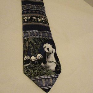 Tesoro Rosso Panda Men Black Blue White Silk Business Evening Panda Neck Tie